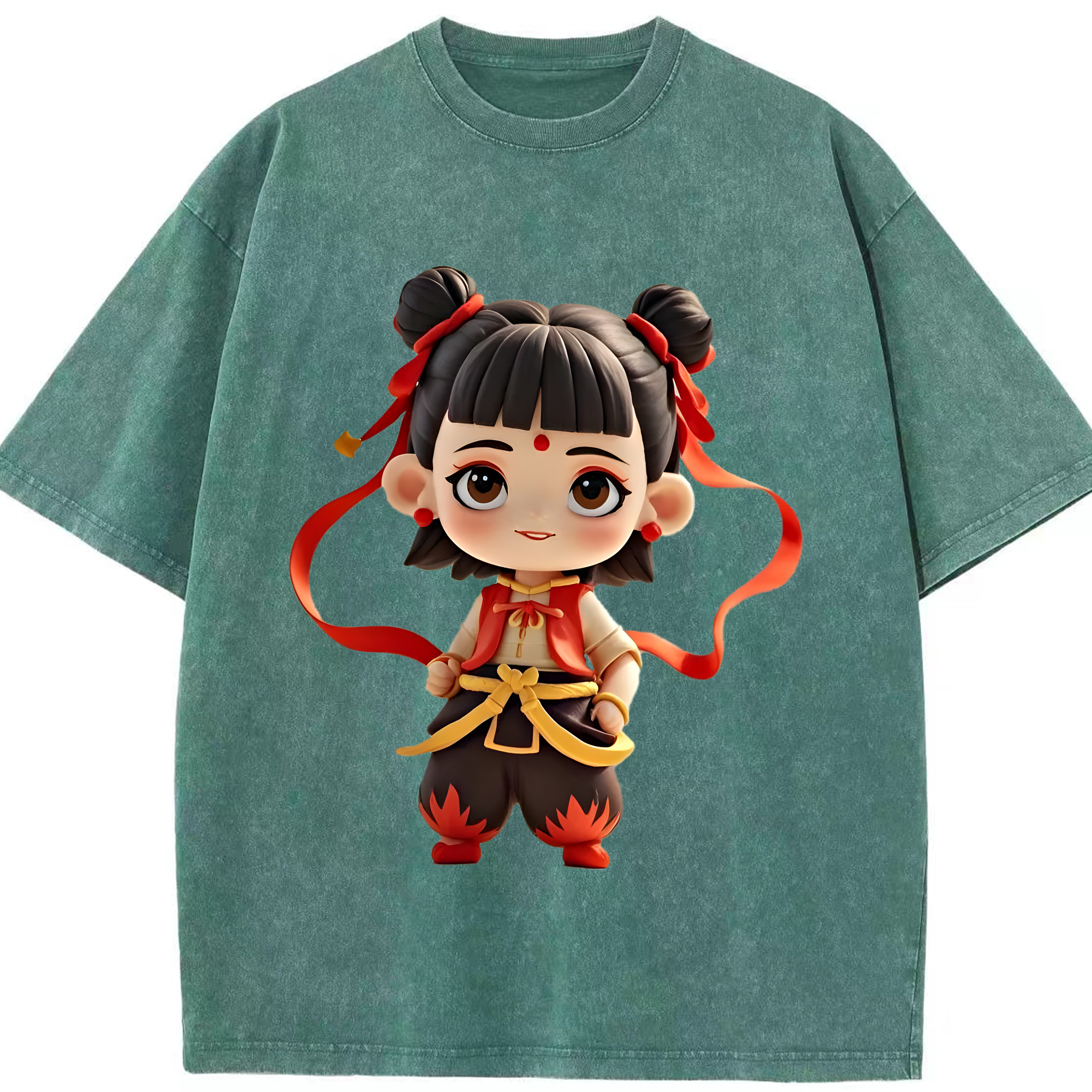 （画像用） Ne Zha 2 ナタ 魔童の大暴れ 綿100% ヴィンテージ風 半袖Tシャツ（フロントプリント）